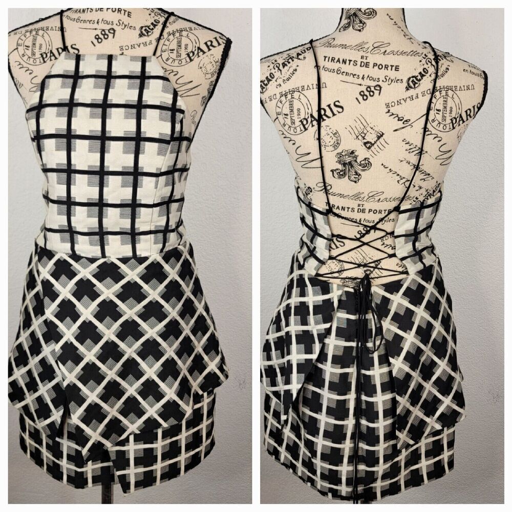 NBD Revolve Cocktail Mini Dress M Halter Corset Open Back Plaid Layered Feminine